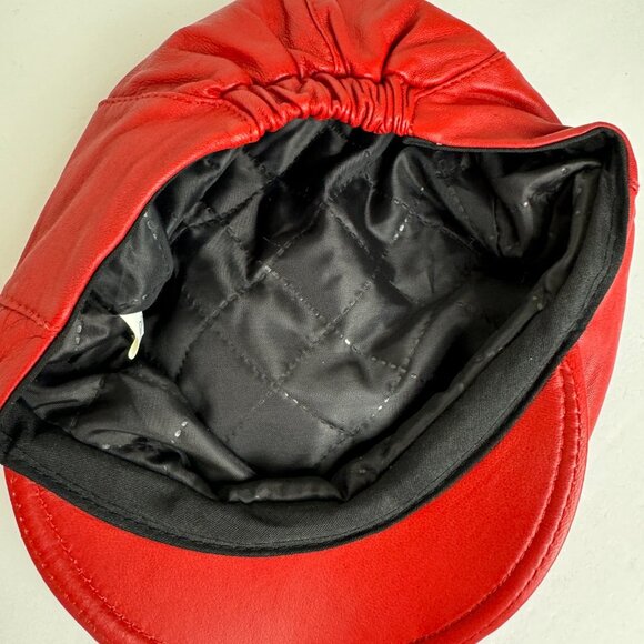 Vintage Newsboy Cap Hat Red Soft 100% Leather main image 4